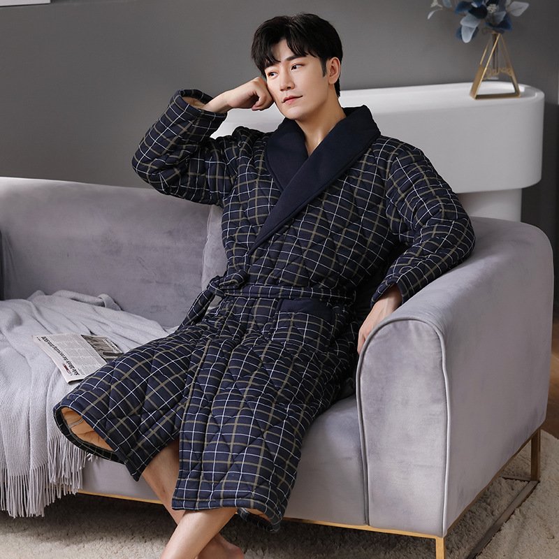 Pure Cotton Long Sleeved Autumn And Winter Thin Quilted Bathrobe Bathrobe - Image 4