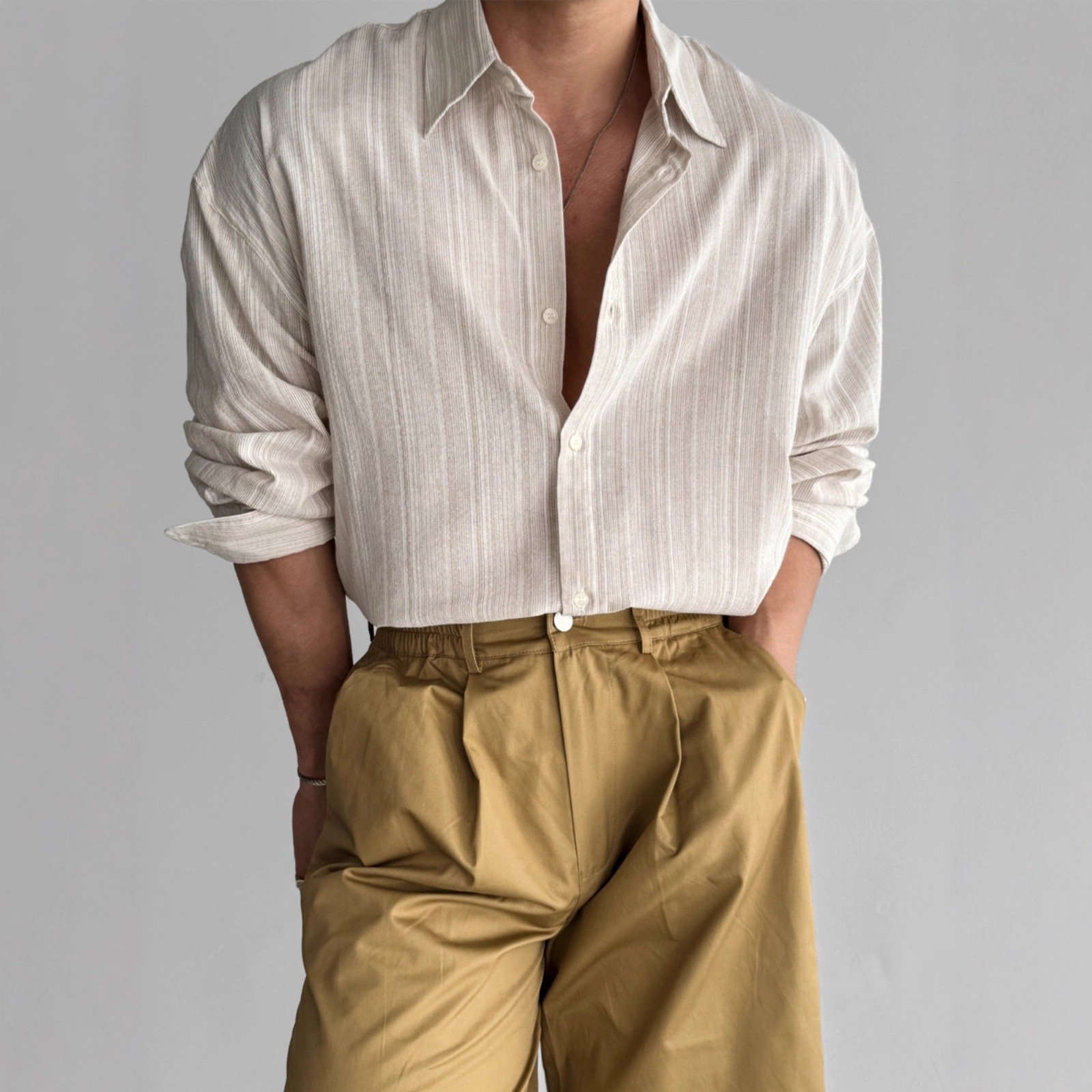 Men's Casual Korean Style Loose Vintage Striped Shirt - Image 7