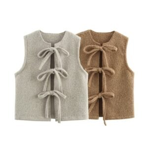 European And American Autumn And Winter New Wool Quality Bowknot Decoration Vest Coat Women's Clothing