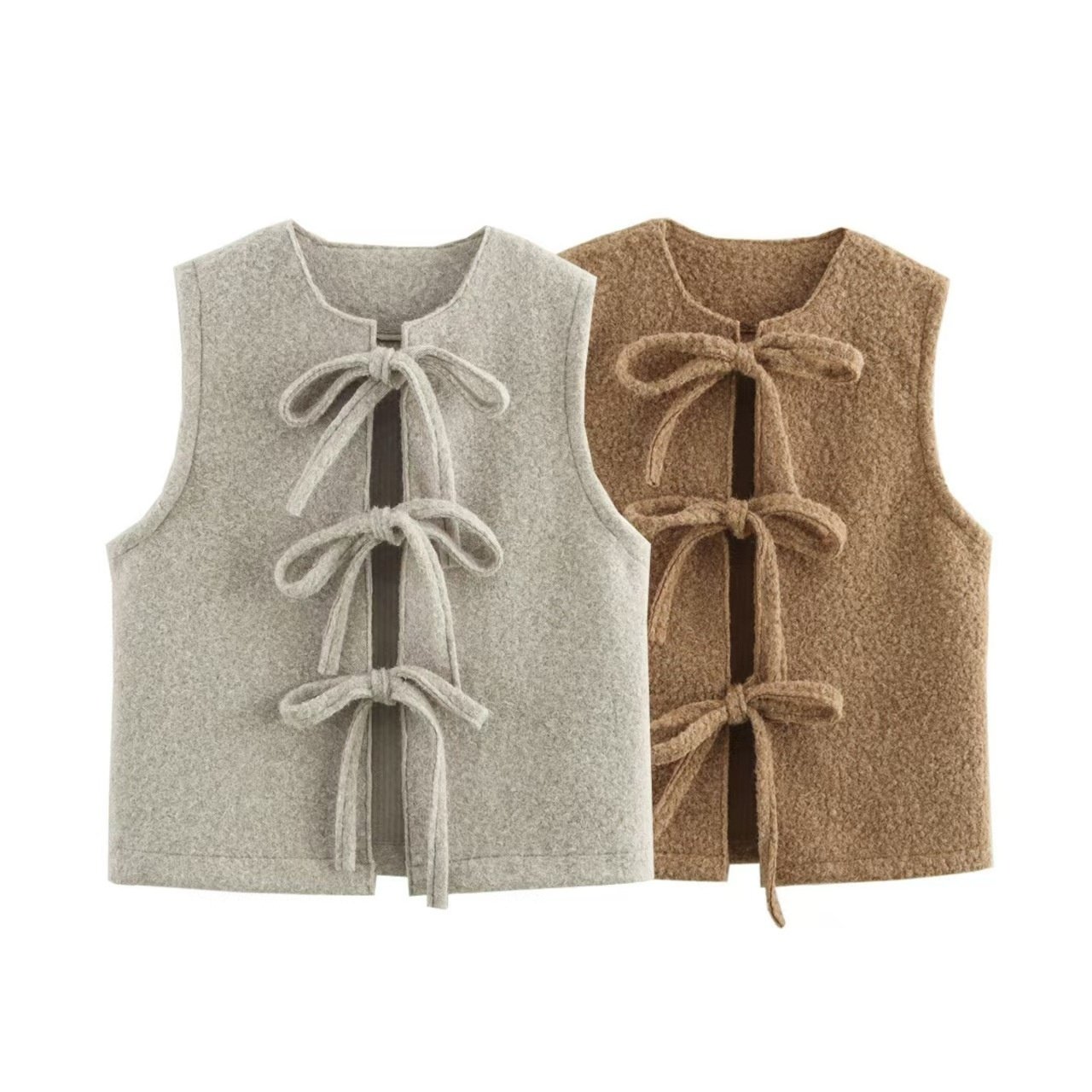 European And American Autumn And Winter New Wool Quality Bowknot Decoration Vest Coat Women's Clothing
