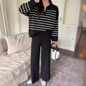 Casual High Waist Drooping Knitted Wide-leg Pants