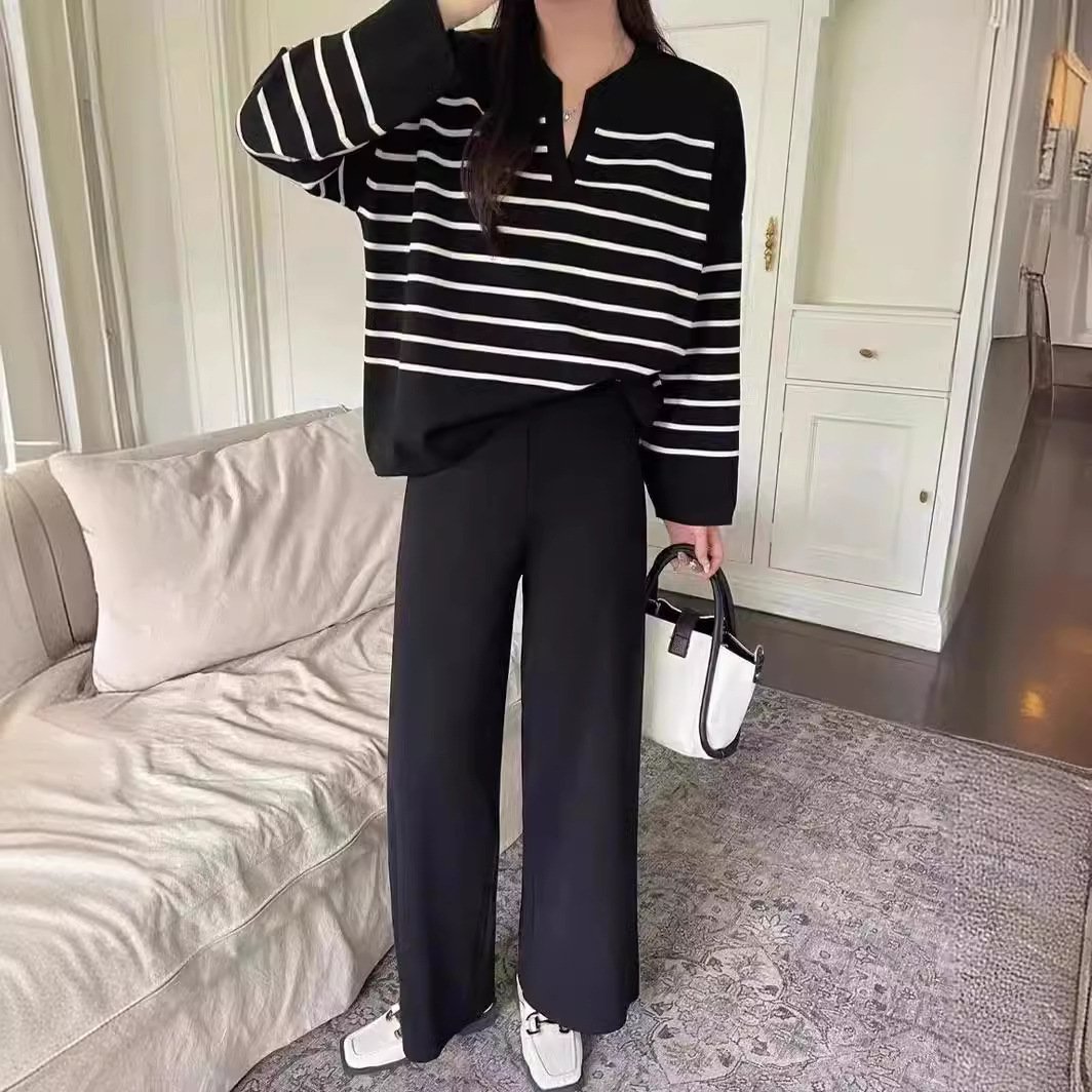 Casual High Waist Drooping Knitted Wide-leg Pants