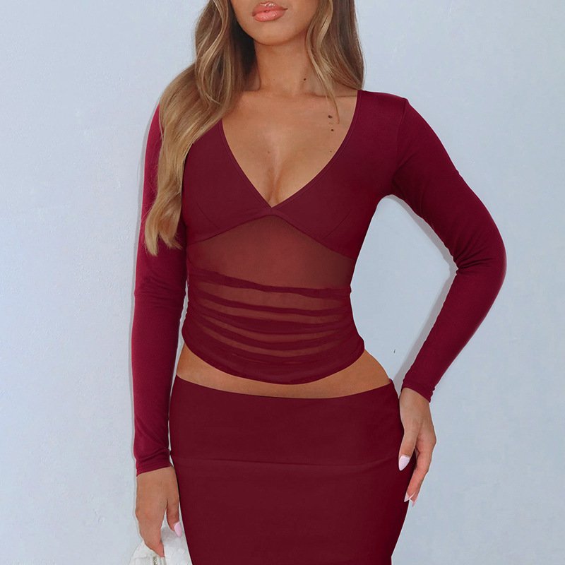 Women's Mesh Slim Fit Patchwork Slimming Long Sleeve Top - Image 2