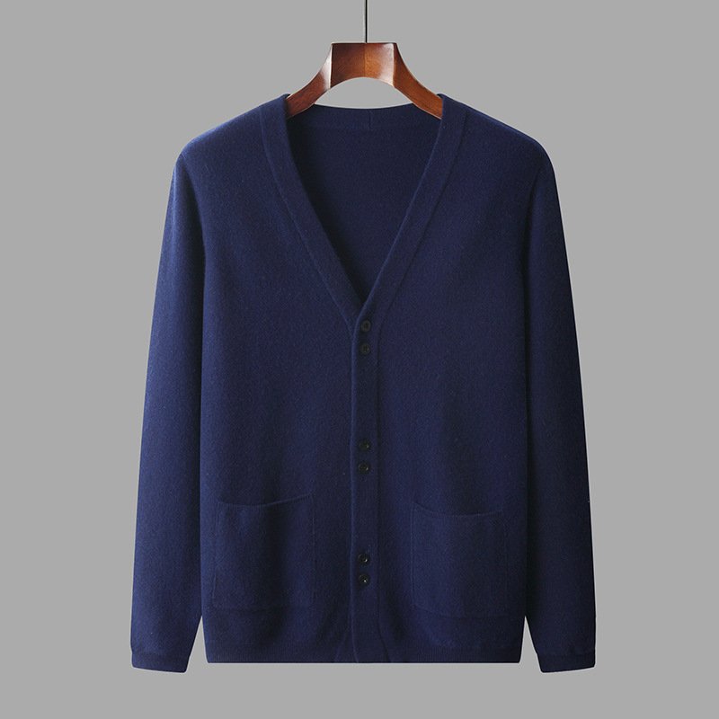 Men's V-neck All-matching Loose Solid Color Knitted Jacket