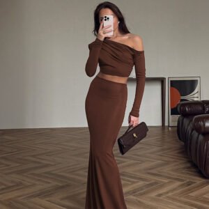 Women's Fashion Shoulder-baring Long-sleeved Top Slim Skirt Suit