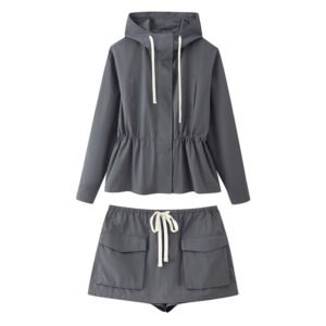 Women's Commute Style All-matching Hooded Jacket Overalls Culottes