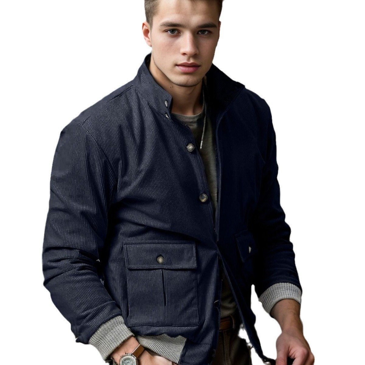 Men's Rib Color Matching Long Sleeve Fashionable Jacket - Image 5