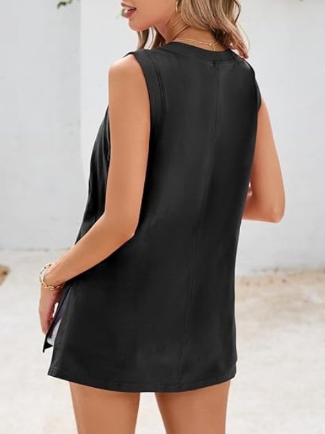 Fisoew Womens Summer Tank Tops V Neck Sleeveless Casual Loose Flowy Tunic Workout T Shirts - Image 2