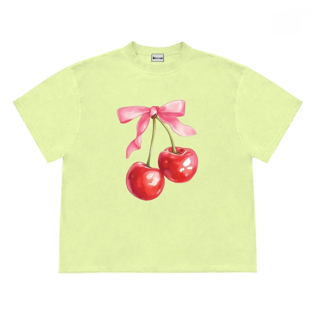 Cherry Bow Print Women's Vintage T-shirt - Image 2