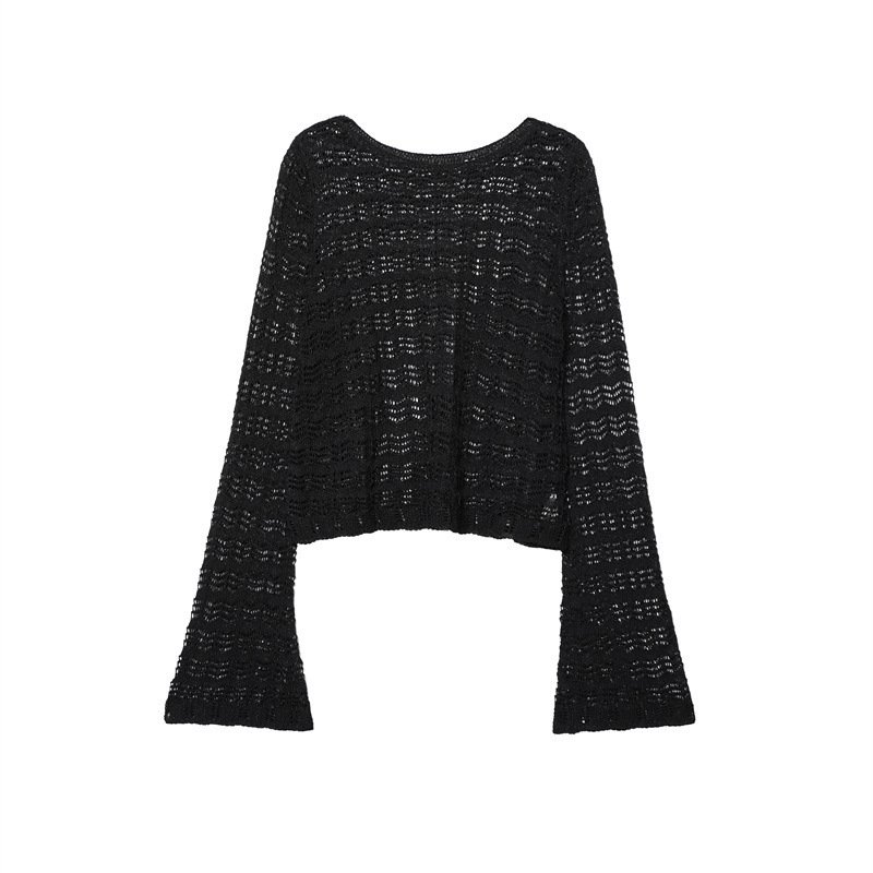 Women's Hollow Jacquard Mesh Short Sweater - Image 5