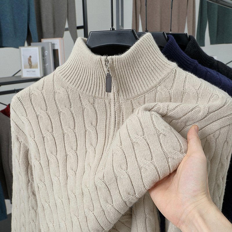 Autumn And Winter Knitting Half Turtleneck Warm Twisted Loose-fitting Long Sleeve Sweater Men - Image 2