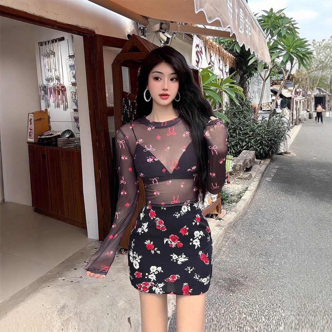 Sweet Cool Girl Dopamine Print Long Sleeve Mesh Top - Image 3