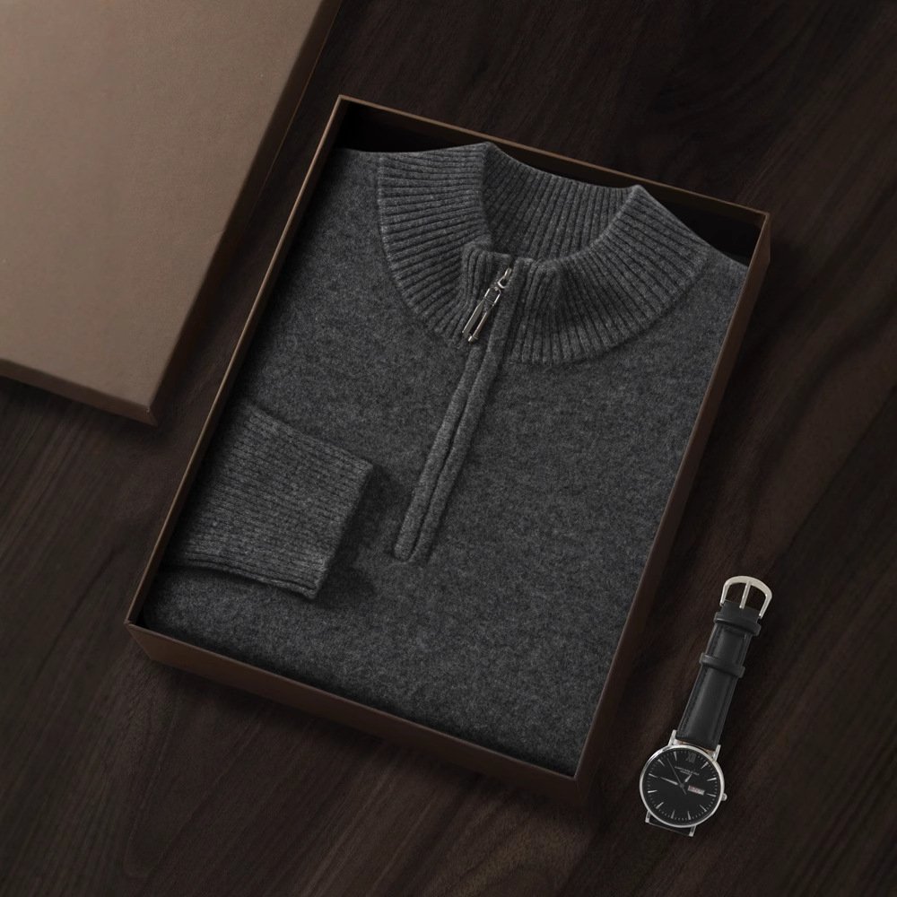 Men's Cashmere Sweater Zip-up Turtleneck Young And Middle-aged - Image 5