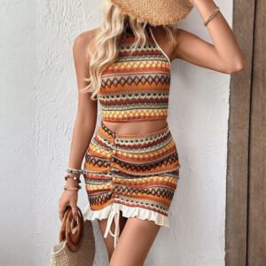 Sleeveless Halter Vest Short Skirt Two-piece Set