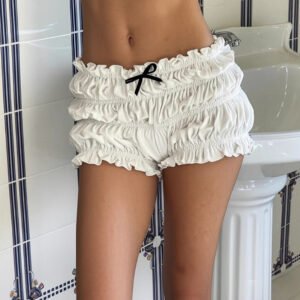 Sweet And Spicy Girly Style Pleated Low Waist Bow Bud-waisted Shorts