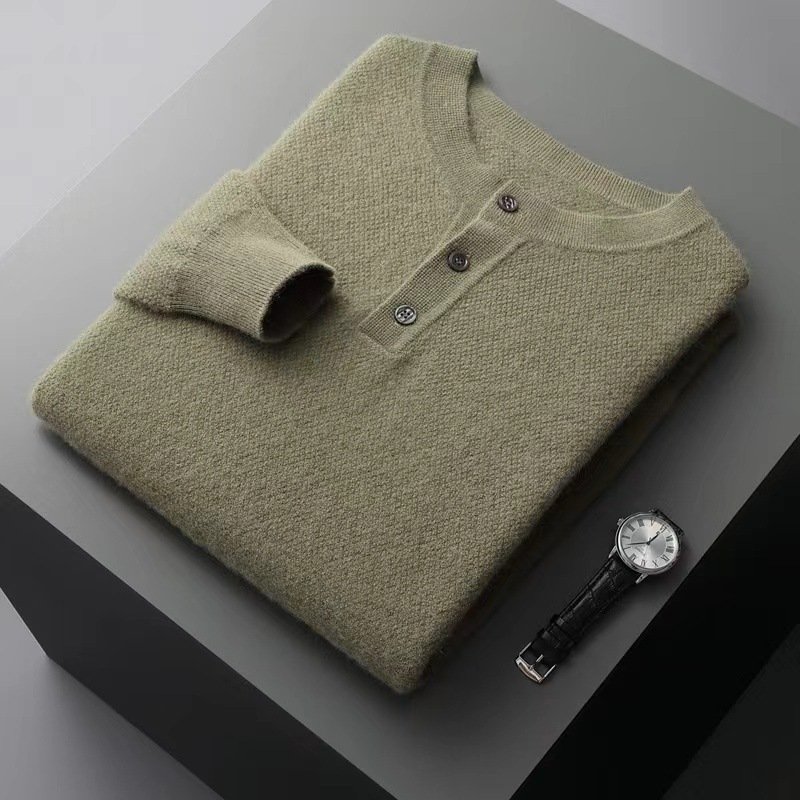 New Men's Round Neck Half Button Sweater - Image 4