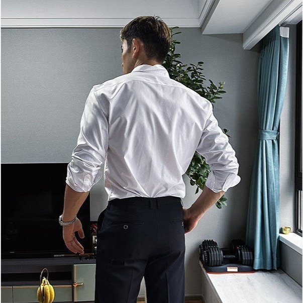 White Shirt Men's Desire-free Lace-up Long Sleeve Casual Large Size - Image 4