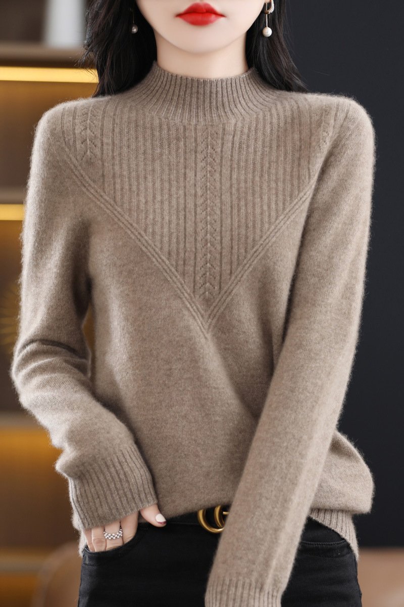 Front Line Ready-made Garments Woolen Half Turtleneck Hollow-out Sweater Bottoming Shirt Top - Image 8