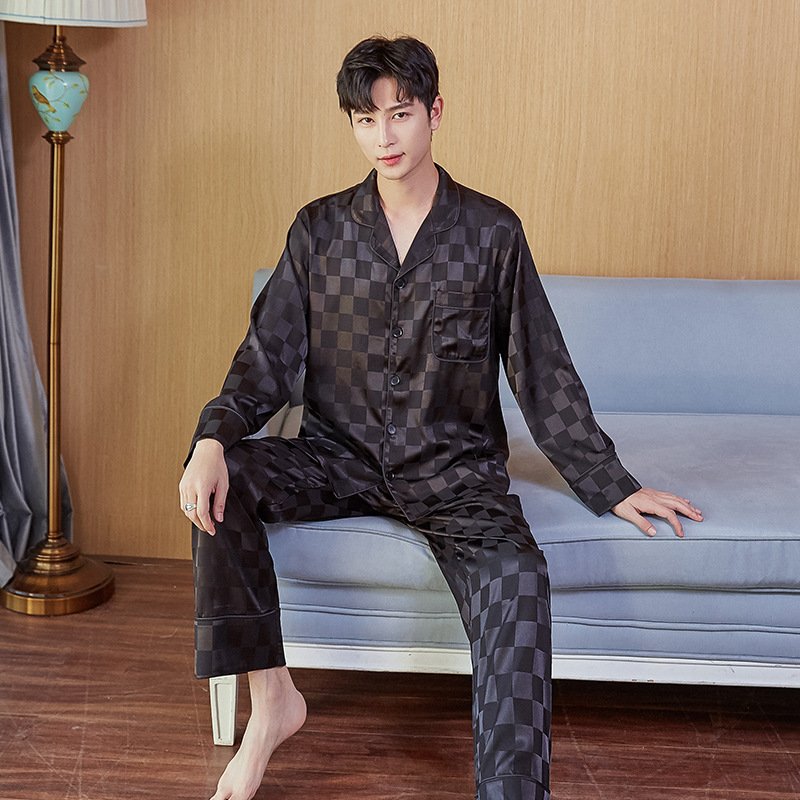 Men's Imitation Silk Spot Thin Pajamas Dad Home Service - Image 5