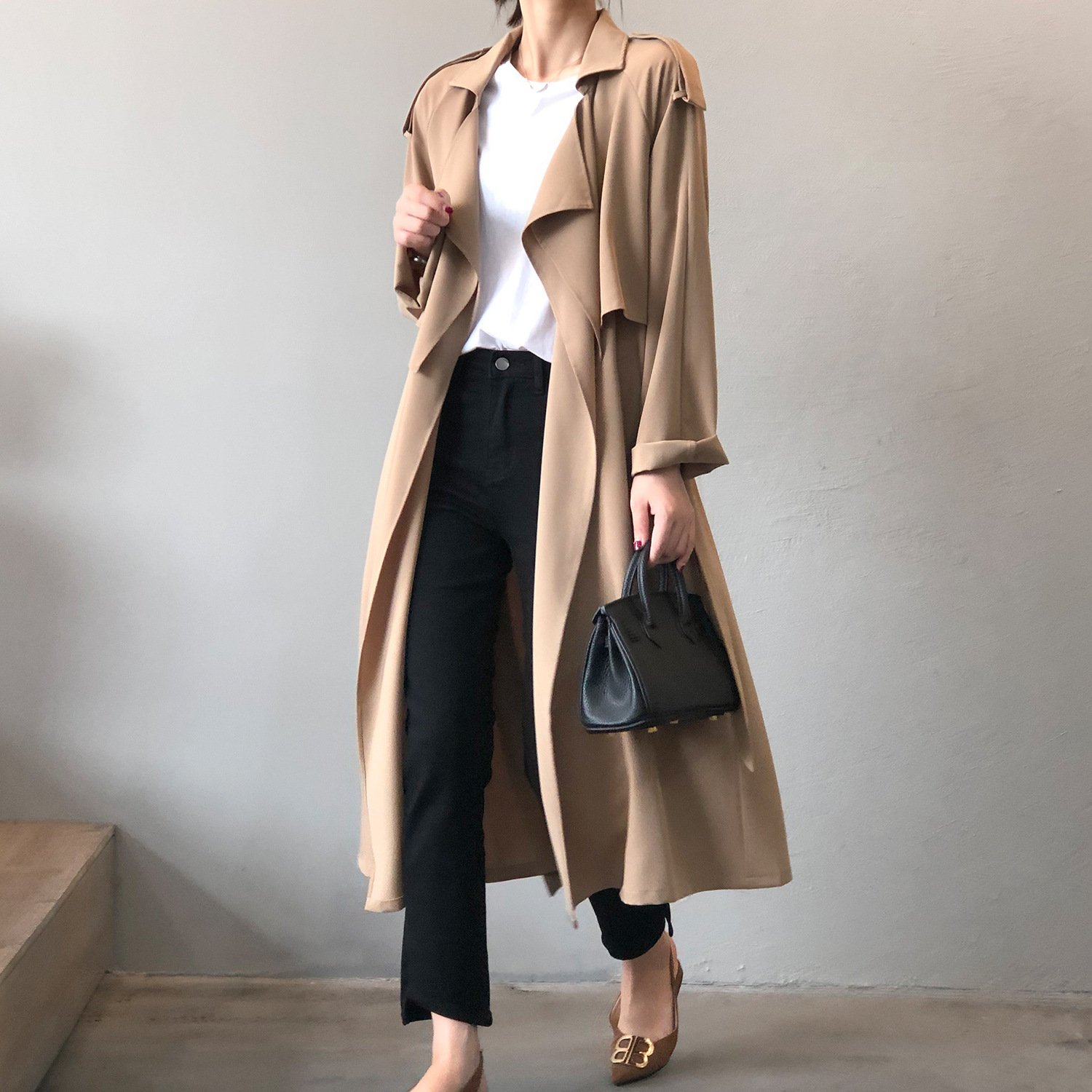 Elegant Long Trench Coat Women's Retro British Style - Image 3