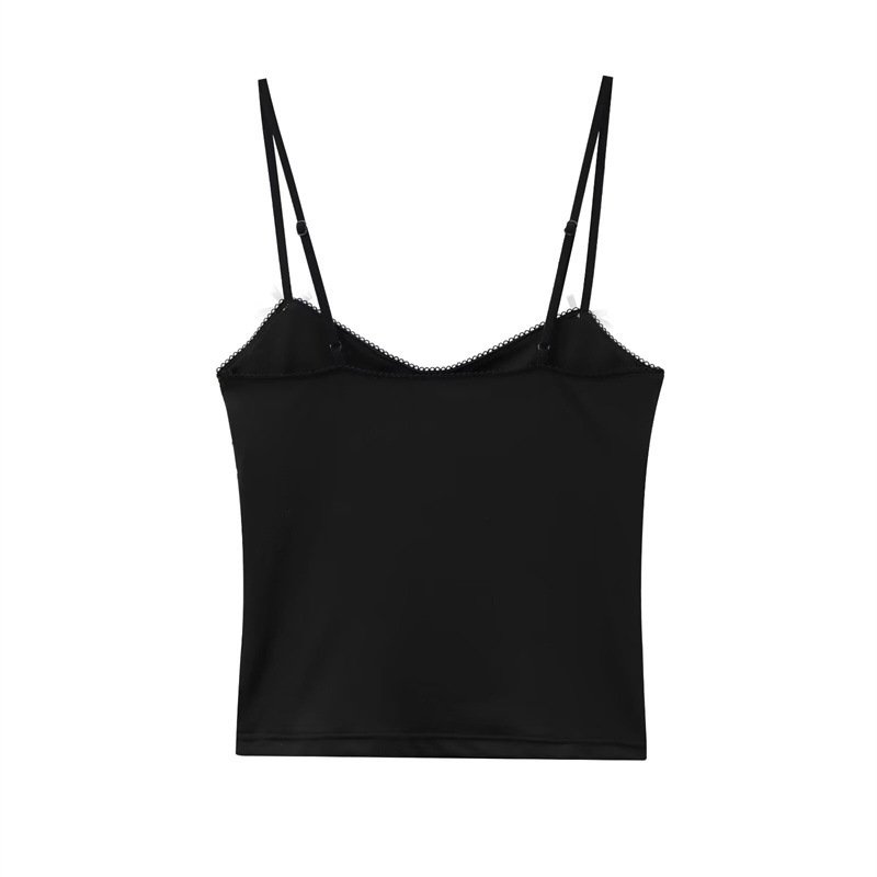 Women's Slim-fit Coffee Color Halter Spaghetti Straps Knitted Vest - Image 2