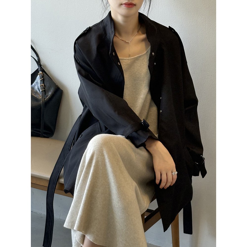 Stand Collar Trench Coat For Women Loose Casual Jacket - Image 3