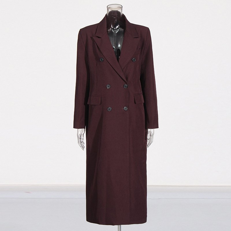 Pure Color All-matching Angola Red Long-cut Coat - Image 3