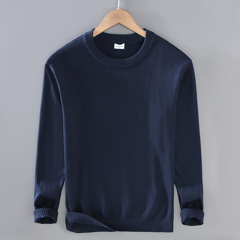 Men's Top Pullover Inner Stretch Rib Round-neck Sweater