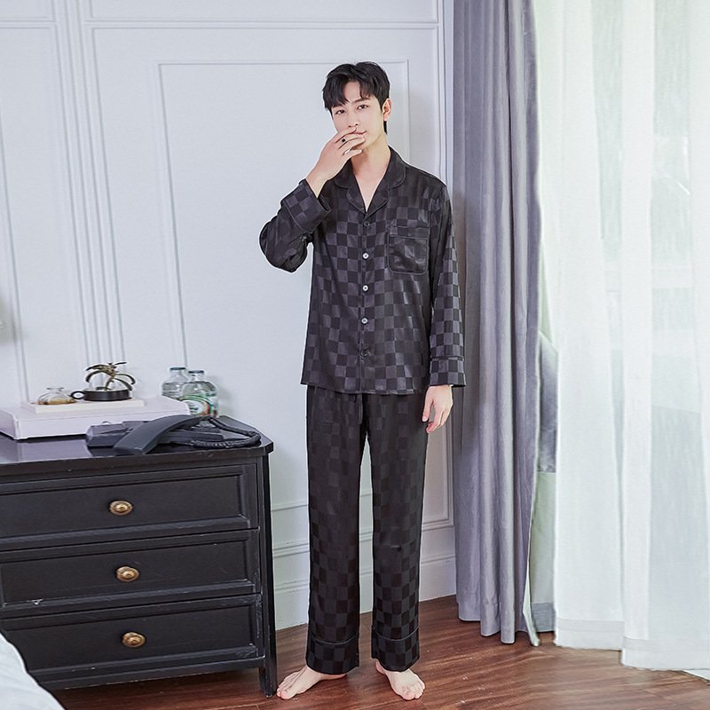 Men's Imitation Silk Spot Thin Pajamas Dad Home Service - Image 4
