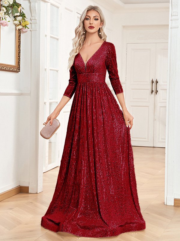 Sequined Fall V-neck High Waist Party Formal Dress - Image 4
