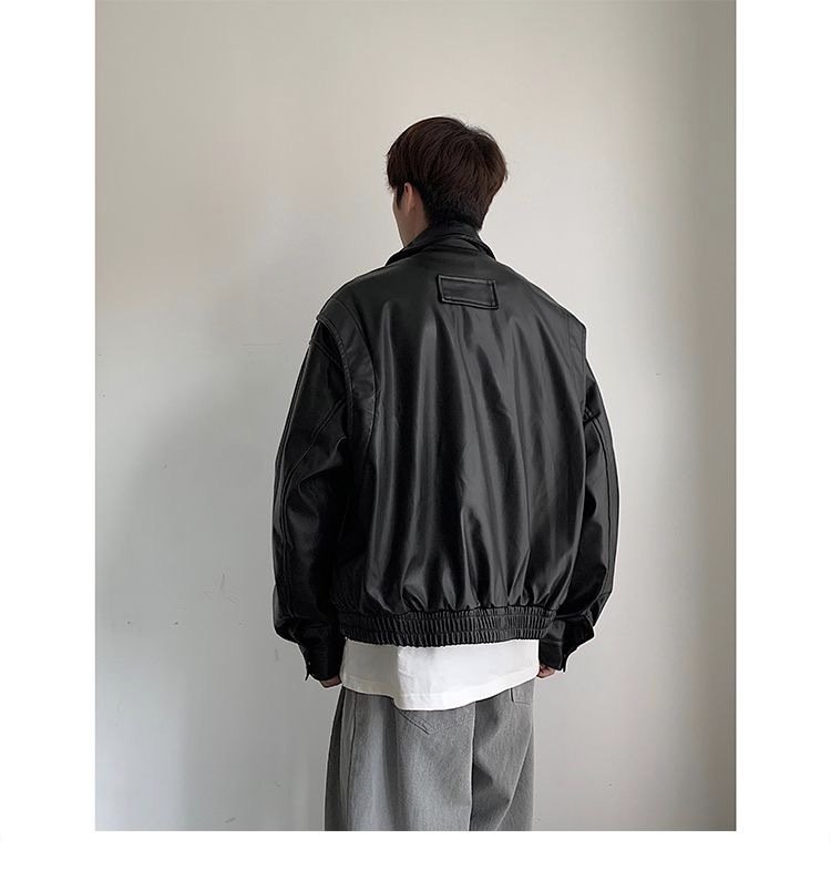 Vintage Motorcycle Leather Coat Men's Autumn - Image 5