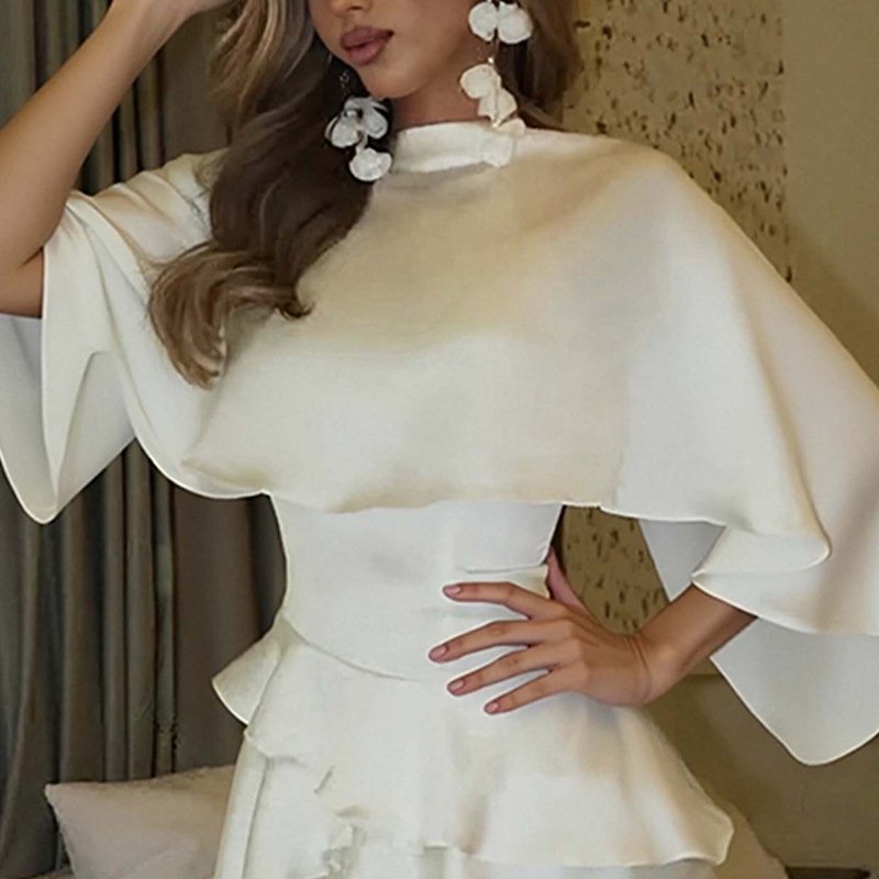 Women's Polyester Sleeveless Pure Color Ruffles Skirt - Image 2