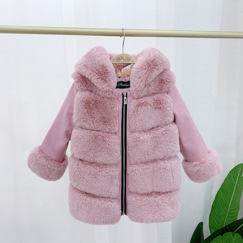 Children's Cotton Coat Rex Rabbit Hooded Faux Fur Coat - Image 3