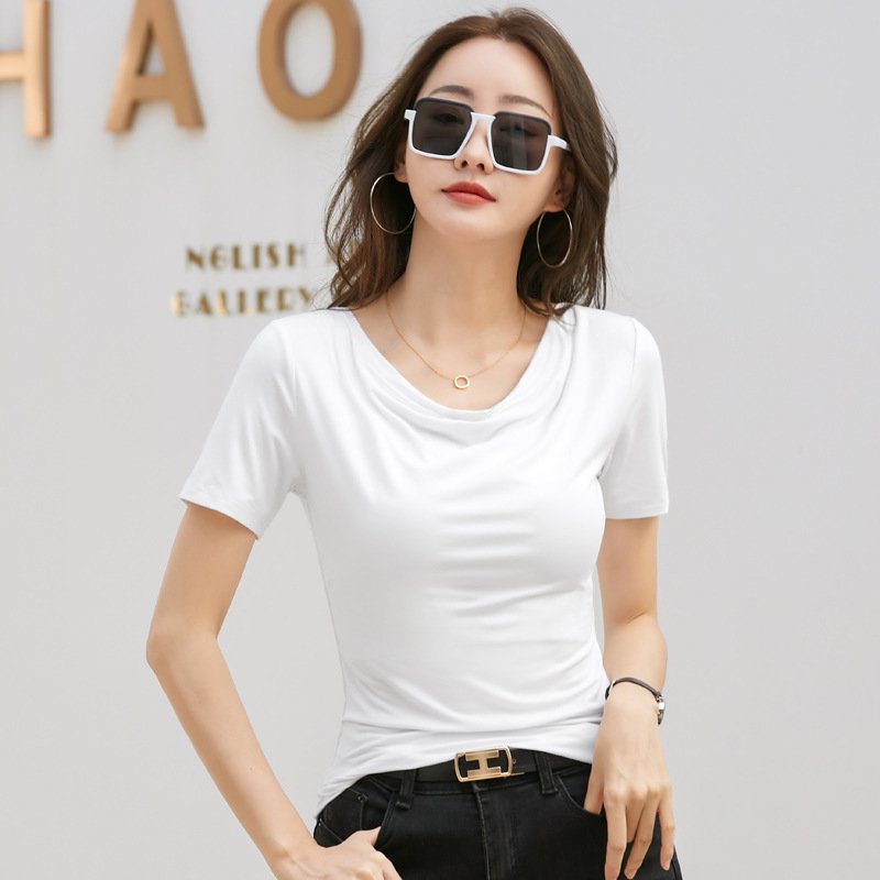 Women's Short-sleeved T-shirt With Pile Collar