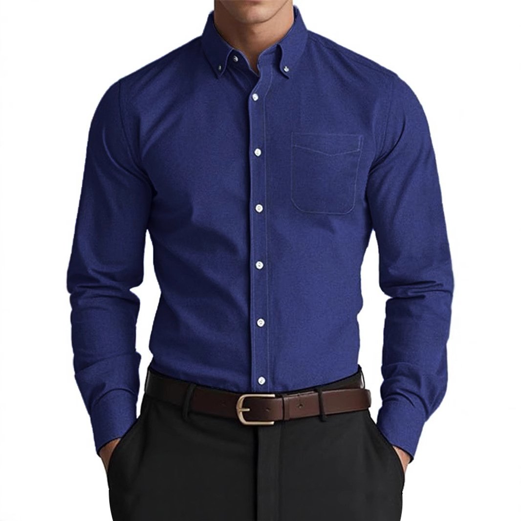 Men's Oxford Pure Color Casual Loose Shirt - Image 5
