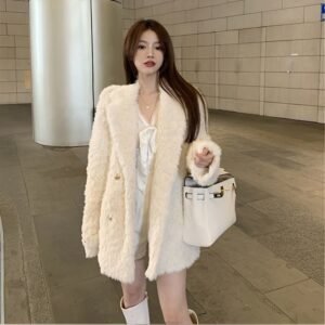 Lamb Wool Mid-length Coat For Women