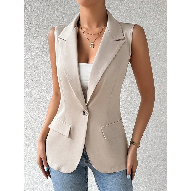 Women's Sleeveless Vest Blazer Casual Open Front Work Office Tops Jacket