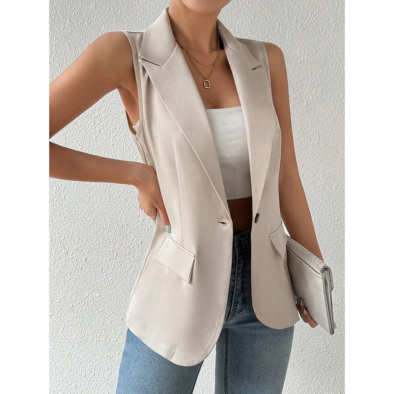 Women's Sleeveless Vest Blazer Casual Open Front Work Office Tops Jacket - Image 2