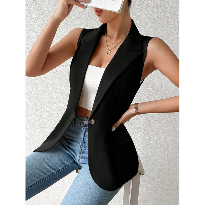 Women's Sleeveless Vest Blazer Casual Open Front Work Office Tops Jacket - Image 8