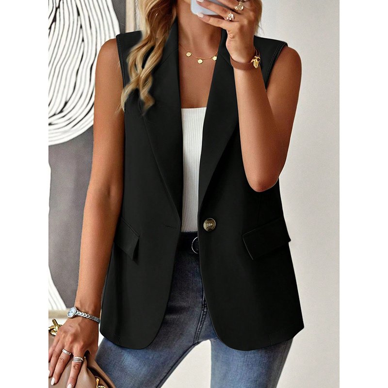 Women's Sleeveless Vest Blazer Casual Open Front Work Office Tops Jacket - Image 9