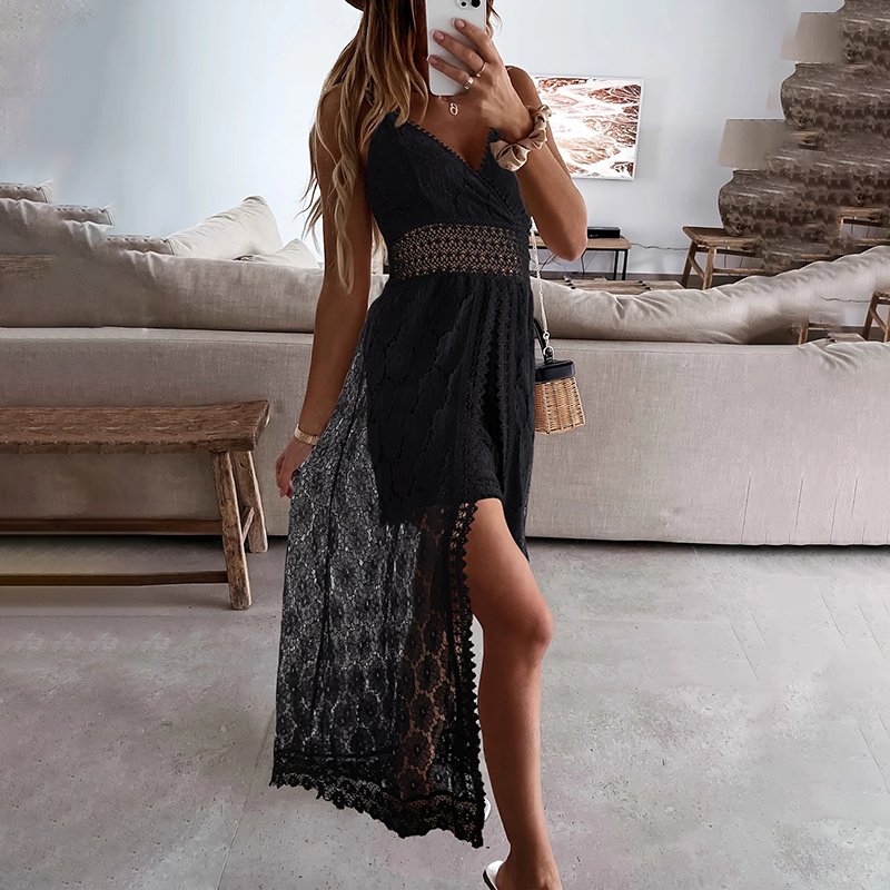 Women's Summer Elegant Lace Jumpsuit - V-Neck Sleeveless Romper With Intricate Detailing - Image 7