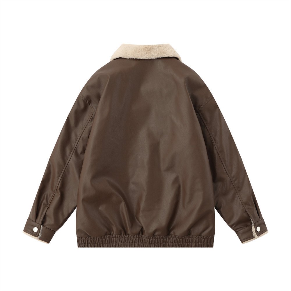 High Street Loose Casual Motorcycle PU Leather Jacket - Image 3