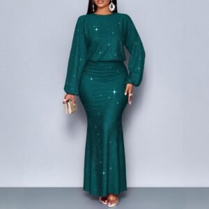 Hot Beads Long-sleeved Fishtail Dress Women