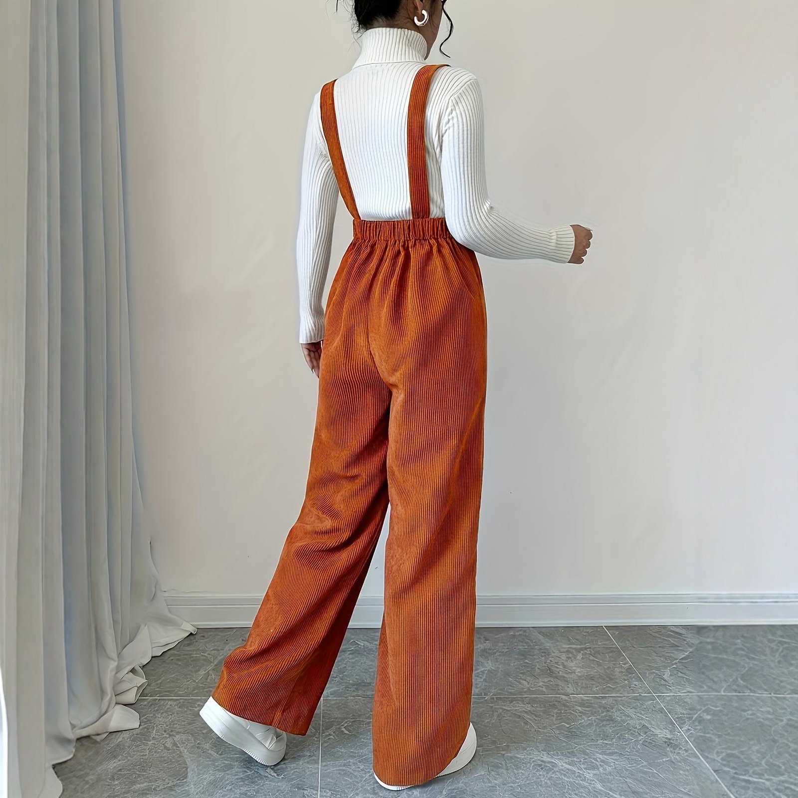 Corduroy Loose Straight Bib Pants Women - Image 3