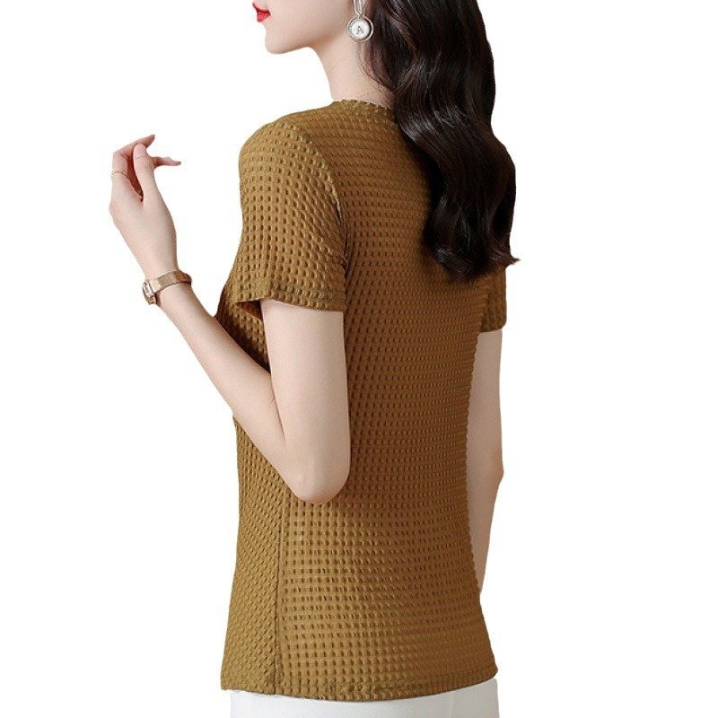 Knitted Ice Silk Short Sleeve T-shirt Women's Summer - Image 5