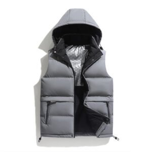 Men's FallWinter Warm Vest Hooded Loose Solid Color