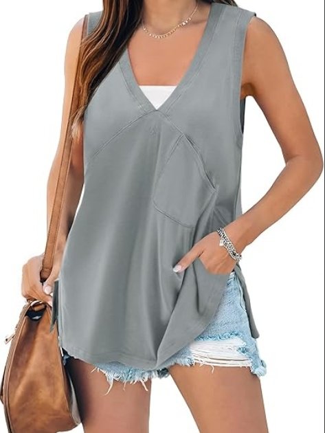 Fisoew Womens Summer Tank Tops V Neck Sleeveless Casual Loose Flowy Tunic Workout T Shirts - Image 7
