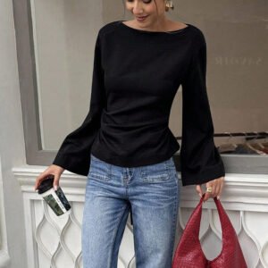 Flared Long Sleeve Pullover Women's Clothing