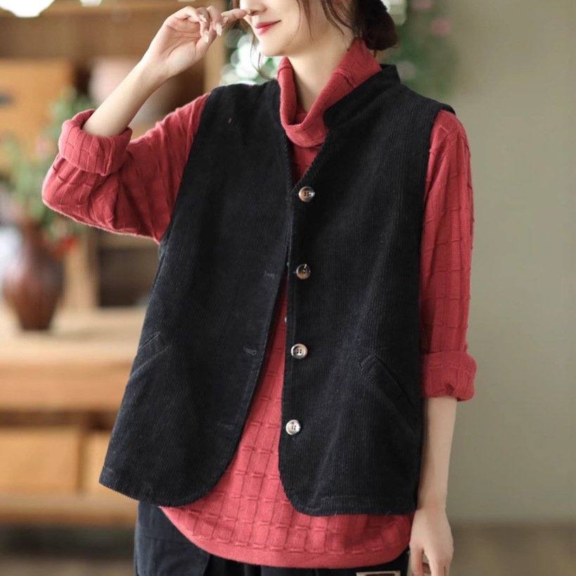 Autumn Retro Cotton Corduroy Loose Sleeveless Vest Coat - Image 4