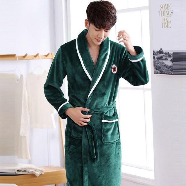 Winter Flannel Lovers Robe Gown Elegant Solid Casual Sleepwe - Image 9
